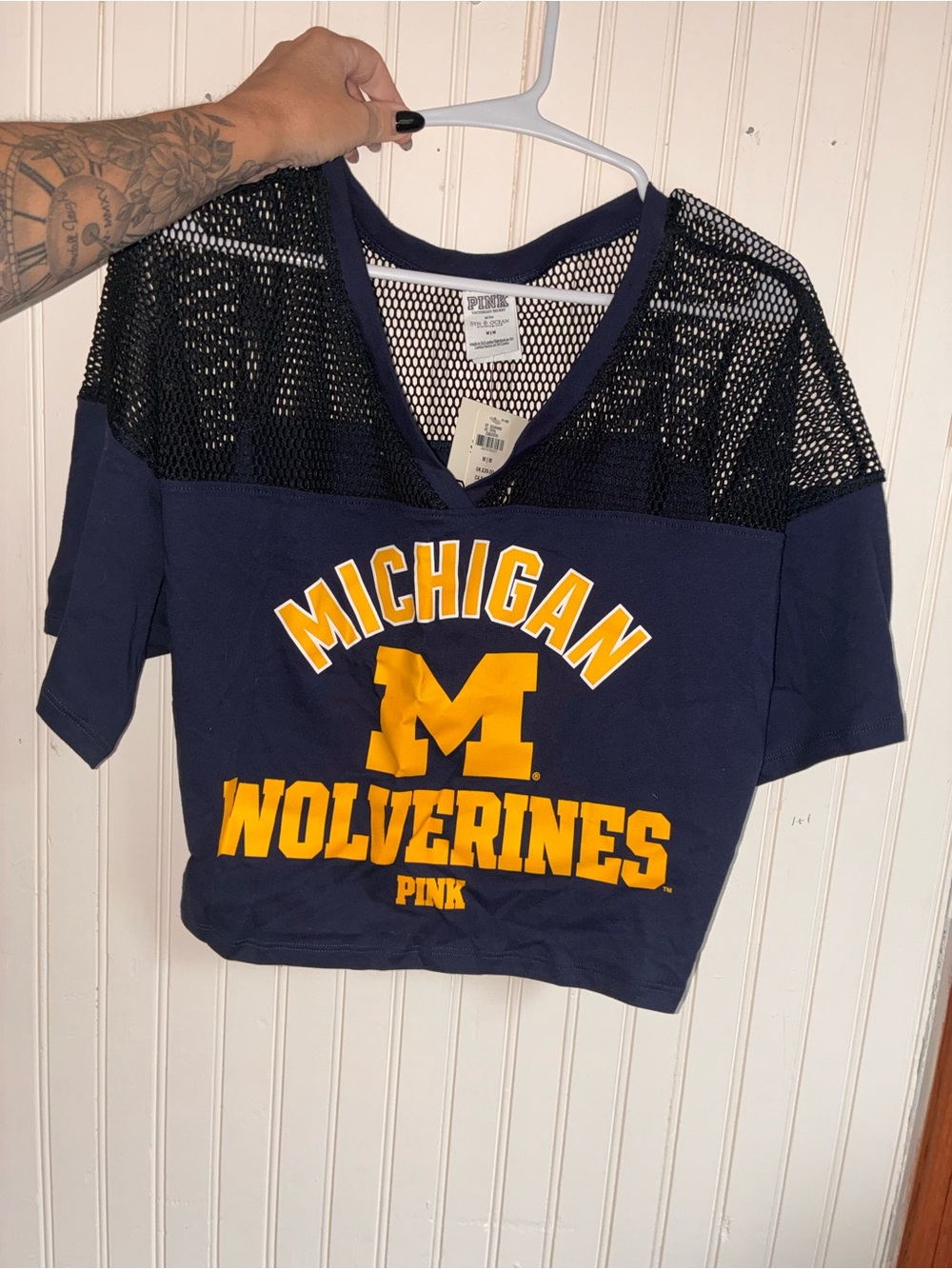 PINK Victoria's Secret Navy and Gold Collegiate Tank Top